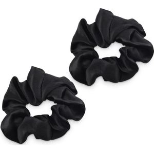 Navaris set van 2 scrunchies - 100% zijde - 2x scrunchie - Haarelastiekjes - Haarwokkels - Haaraccessoires - Voor paardenstaart en knot - Zwart