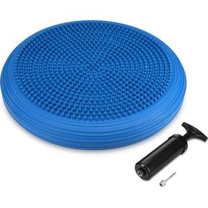 Navaris anti-slip balanskussen met pomp - Opblaasbare balanstrainer - Wiebelkussen voor een goede balans en sterke spieren - Diameter 34cm - Blauw