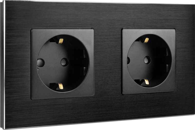 Navaris - Inbouwstopcontact - Dubbel - Zwart - Aluminium