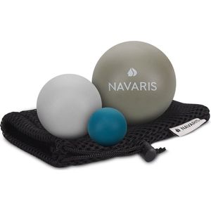 Navaris lacrosse massageballen - 3x triggerpoint massage bal voor rug, benen en nek - Fascia voetroller ballen voor zelfmassage - Set van 3