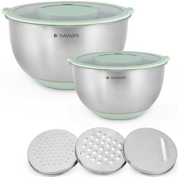 Navaris - Set van 2 Mengkommen - Roestvrijstaal - 1,4L en 4,7L - Mintgroen