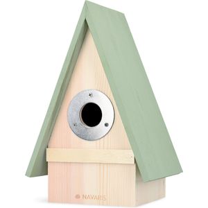 Navaris groen houten tuin vogelhuisje - Klein nestkastje voor kleine vogels - Roodborstjes spreeuwen en koolmeesjes
