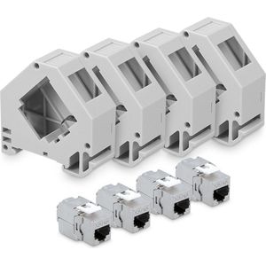 kwmobile 4 keystone adapters voor CAT6A kabels - Set van 4 keystone-modules RJ45 inclusief DIN-rail houders - Met afgeschermde metalen behuizing