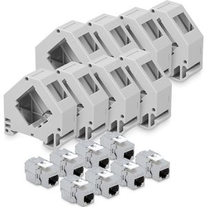 kwmobile 8 keystone adapters voor CAT6A kabels - Set van 8 keystone-modules RJ45 inclusief DIN-rail houders - Met afgeschermde metalen behuizing