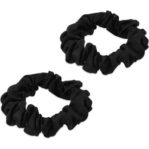 Navaris set van 2 dunne scrunchies - 100% zijde - 2x scrunchie - Haarelastiekjes - Haarwokkels - Haaraccessoires - Voor paardenstaart en knot - Zwart