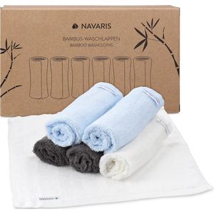 Navaris 6x washandjes - 100% viscose uit bamboe - 25 x 25 cm - Zachte flanellen doekjes voor verwijderen van make-up en gezicht wassen - Zwart/blauw