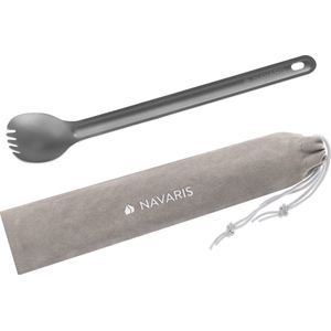 Navaris Spork met extra lange handgreep - Campingbestek van titanium - Bestek voor onderweg - Lichtgewicht vork en lepel in 1 - Inclusief bewaarzakje