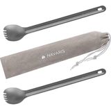 Navaris - Spork Set - Campingbestek - Titanium - Set van 2 - Extra Lange Handgreep