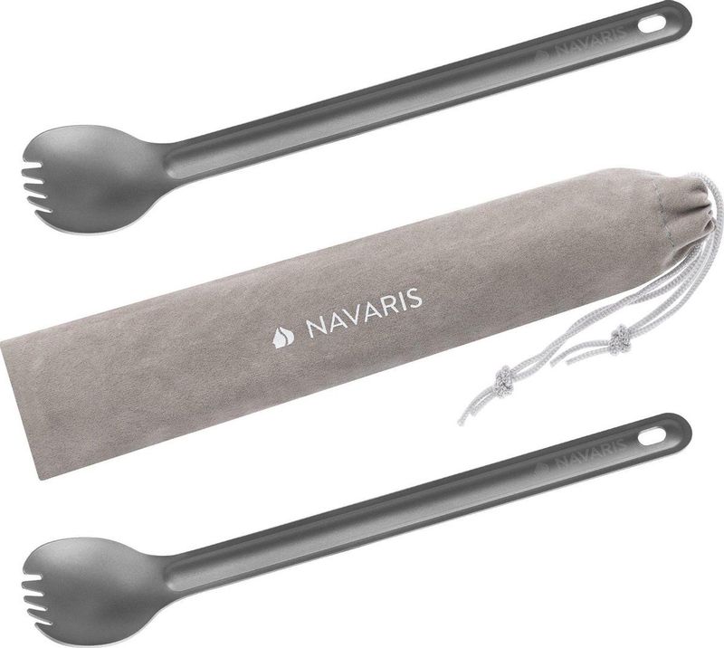Navaris - Spork Set - Campingbestek - Titanium - Set van 2 - Extra Lange Handgreep