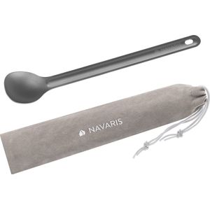 Navaris lepel met lang handvat - reisbestek - 21,5 cm -Van titanium - Ultralicht voor wandelen, kamperen en andere reizen
