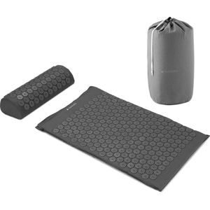 Navaris acupressuurmat met kussen - Spijkermat - Voor rug, nek, schouders, spieren en ontspanning - Inclusief draagtas - Grijs