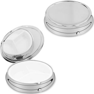 kwmobile 2x pillendoos 3 vakjes - 5,2 x 1,7 cm - Pillendoosje klein van roestvrij staal - In zilver