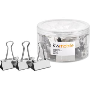 kwmobile papierklemmen - Set van 24 fold back clips - 41 mm - Foldback klemmen - Paperclips - Knijpers voor papieren - Zilver