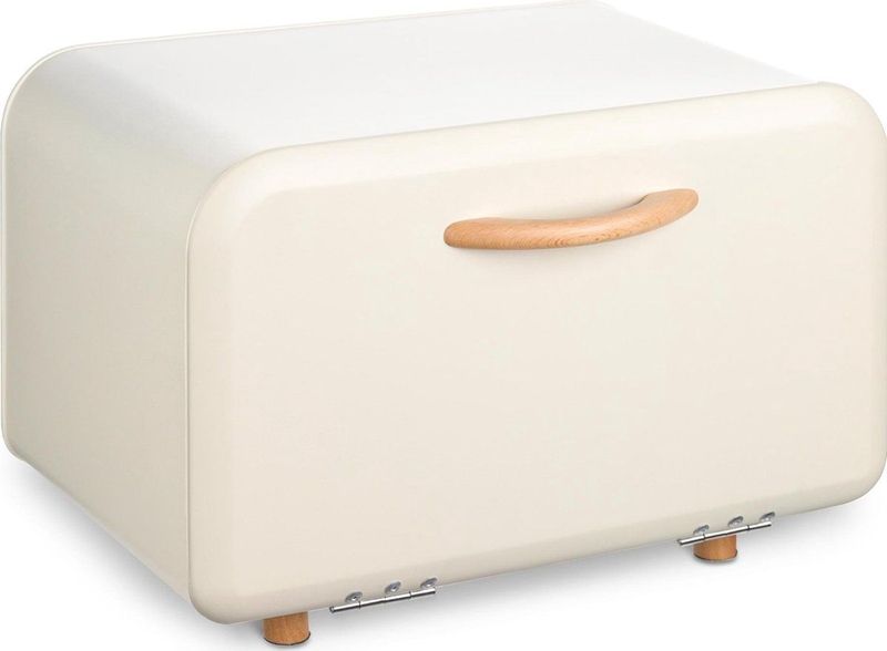 Navaris - Broodtrommel - Crème - Met Houten Handvat en Pootjes - Retro Design