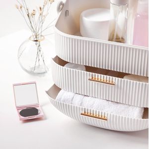 Navaris make-up organizer met lades - Cosmetica- en make-updoos met doorzichtige deksel en 2 lades - Voor badkamer, slaapkamer of op reis - Wit