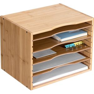 Navaris Briefablage Bambus Briefablage 33x26x24,5cm - 5 Fächer - Schwarz/Weiß (1-St)