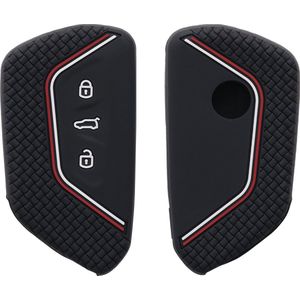 kwmobile autosleutel hoesje geschikt voor VW Golf 8 3-knops autosleutel hoes - Siliconen autosleutel behuizing - Auto sleutel case met honingraat - Sleuteletui in zwart / rood / wit