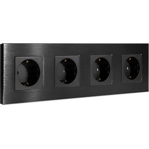Navaris - Inbouwstopcontact - Viervoudig - Zwart - Aluminium