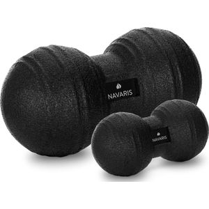 Navaris 2x peanut duo massage ball - In twee maten - Bal voor zelfmassage - Triggerpoint massage - Massagebal in pindavorm - Zwarte massagebal