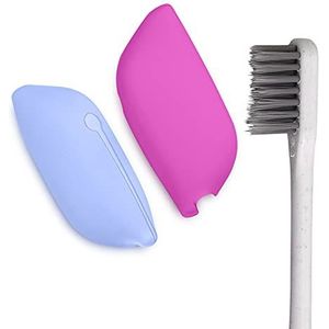 kwmobile 2x tandenborstel kapjes - Case van siliconen - Opbergdoosje voor tandenborstels in blauw/roze - Reisetui