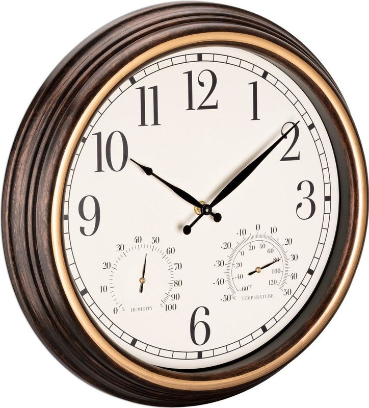 Navaris - Buiten Wandklok - Donkerbruin - Waterdicht - Klok en Thermometer