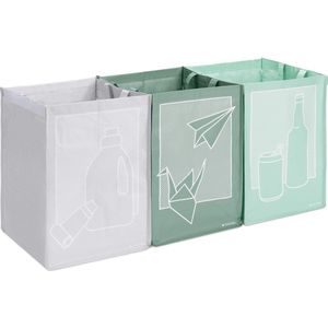 Navaris set van 3 recycletassen - Zakken voor afvalscheiding glas, kunststof, en papier - 30x30x43cm per tas - Afvaltassen van stevig polypropyleen