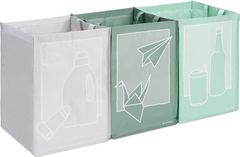 Navaris - Set van 3 Recyclen Tassen - Afvaltassen voor Afvalscheiding - 30x30x43cm per Tas - Stevig Polypropyleen
