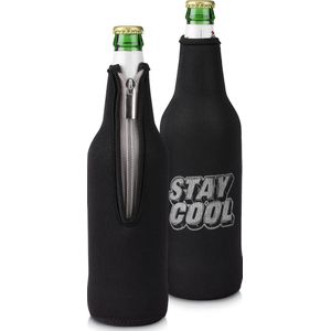 kwmobile 2x flessenkoeler - Koeltas van neopreen voor flessen - geschikt voor 330-500ml fles flesjes bier en frisdrank - In wit / zwart Stay Cool design