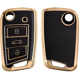 kwmobile autosleutel hoesje geschikt voor VW Golf 7 MK7 3-knops autosleutel - autosleutel behuizing in zwart / goud