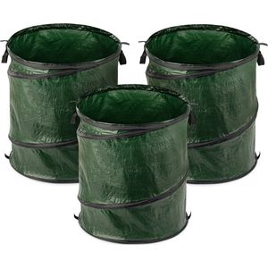 Navaris herbruikbare tuinafvalzak 150 liter - Set van 3 stuks - Pop-up tuinzak voor groenafval, bladeren of onkruid - In groen met deksel en hengsels