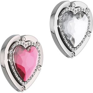 kwmobile Tassenhaken voor Tafel - Set van 2 Draagbare tashangers - Opvouwbare tassenhangers voor tafel - Met leuk Design - In poederroze/zilver