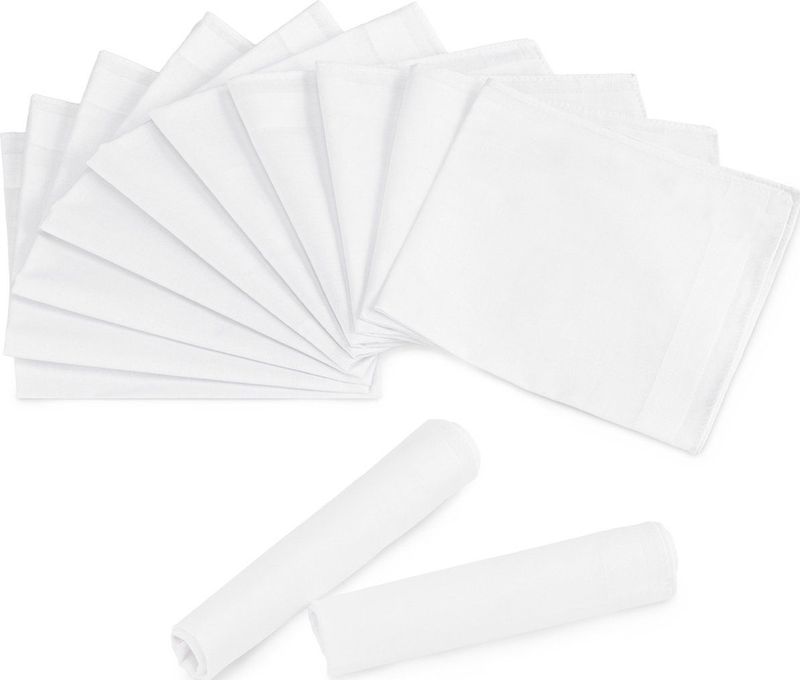 JEMIDI - Zakdoeken - Combinatie van Wit en Grijs - 100% Katoen - Set van 12 - 28,5 x 28,5 cm