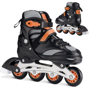 Navaris verstelbare skeelers voor kids - Verstelbare skates voor meisjes en jongens - Inline skates kinderen oranje/zwart - Maat L (39-42)