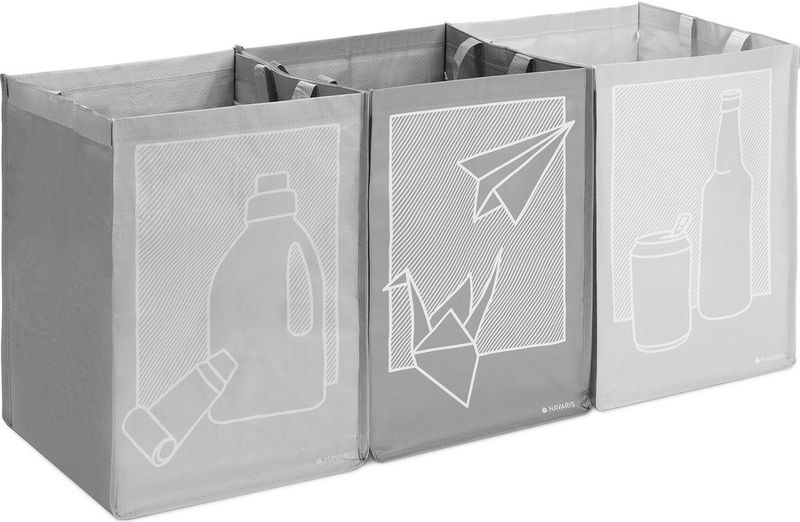 Navaris - Set van 3 - Recyclingtassen - Geen Kleur - Stevig Polypropyleen - Voor Afvalscheiding Glas, Kunststof, Papier