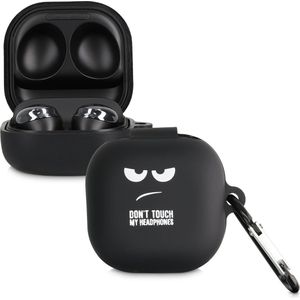 kwmobile Hoes geschikt voor Samsung Galaxy Buds 2 Pro / Buds 2 / Buds Live - Siliconen cover voor oordopjes in wit / zwart / zwart - Don't Touch My Headphones design