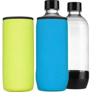 kwmobile 2x flessenkoeler - Hoes van neopreen geschikt voor Soda Stream DUO / Terra - Voor 615 ml flessen - Koeler in lichtblauw / geel