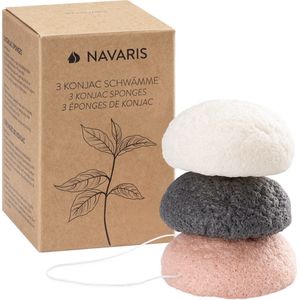 Navaris set van 3 konjac sponzen - Natuurlijke sponzen voor gezichtsreiniging - Reinigt de rijpe, onzuivere, droge en normale huid - Vegan