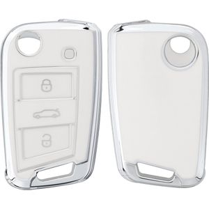 kwmobile autosleutel hoesje geschikt voor VW Golf 7 MK7 3-knops autosleutel - autosleutel behuizing in wit / zilver