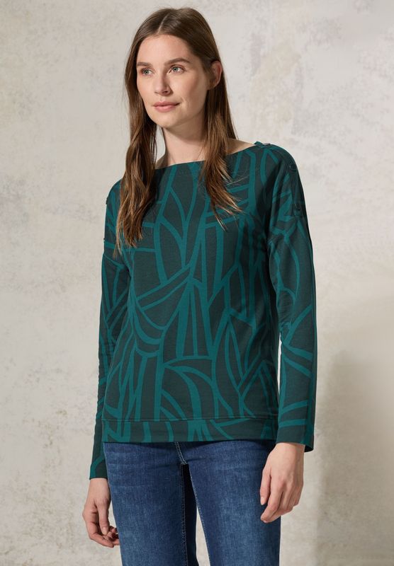Cecil - B322476 - T-shirt - Petrol Groen - Lange Mouwen - Knopendetail