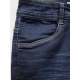Jeans - Mid Blue Used Wash - Hoog Taille - Smalle Pijpbelijning - Riemlussen