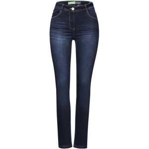Jeans - Mid Blue Used Wash - Hoog Taille - Smalle Pijpbelijning - Riemlussen