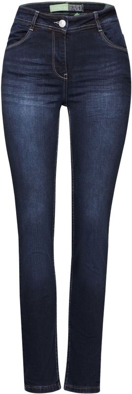 Jeans - Mid Blue Used Wash - Hoog Taille - Smalle Pijpbelijning - Riemlussen
