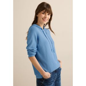 Gebreide Trui - Fresh Light Blue - Met Capuchon - Zonder Kraag - 3/4-Mouwen