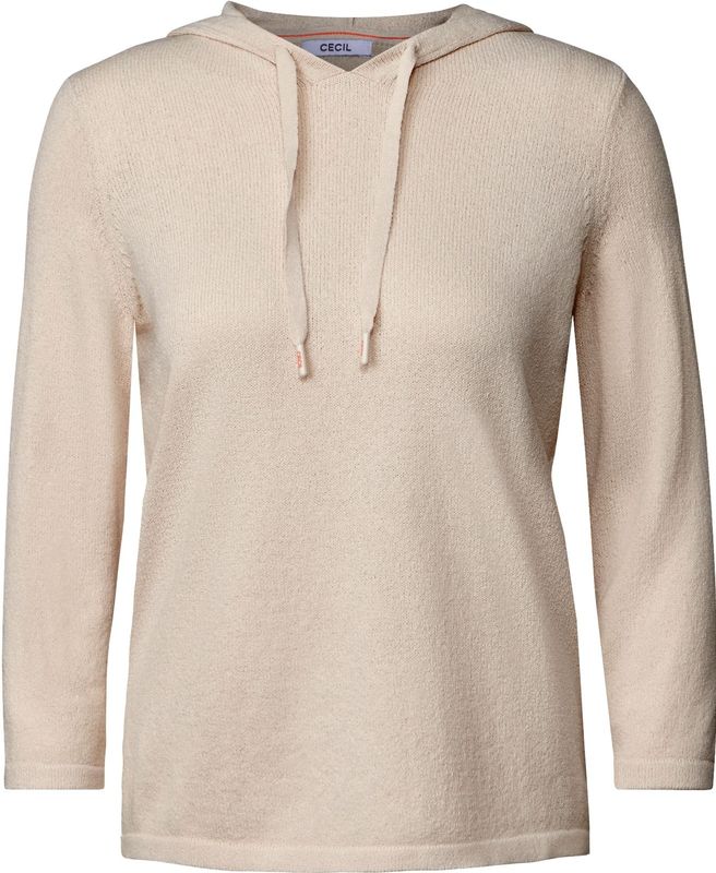 Cecil - Gebreide Trui - Pearl Beige - Met Capuchon - Rijgkoord