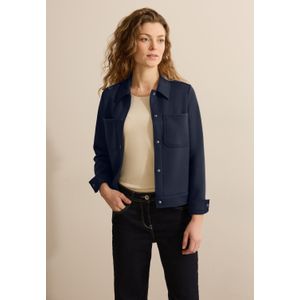 Cecil Korte Sweatjack Dames - Blauw - Polyester met Overhemdkraag