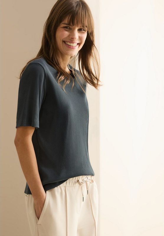 Cecil - T-shirt - Slate Khaki - Fijne Ribstructuur