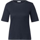 Cecil - T-shirt - Universal Blue - Fijne Ribstructuur