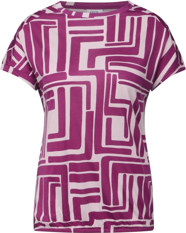 CECIL - Shirt - Grafisch Patroon - Katoen-Modaalmix - Bateauhals