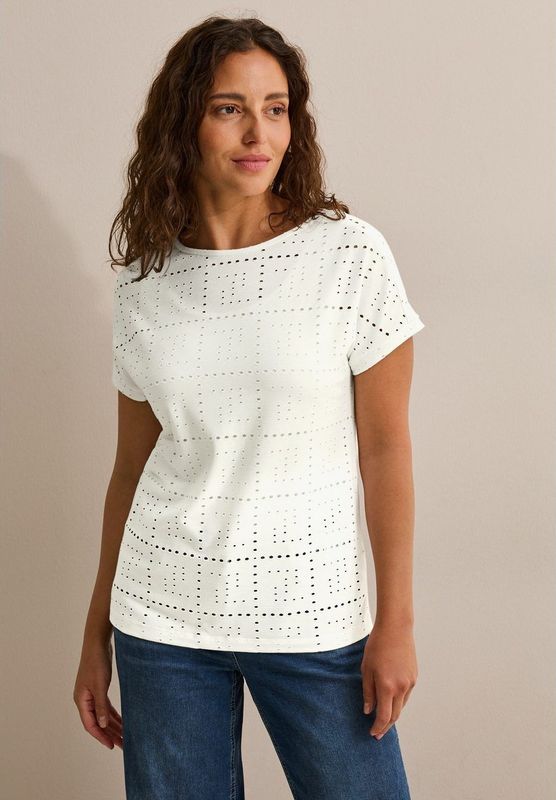 Cecil - Dames Shirt - Wit - Geperforeerd Patroon