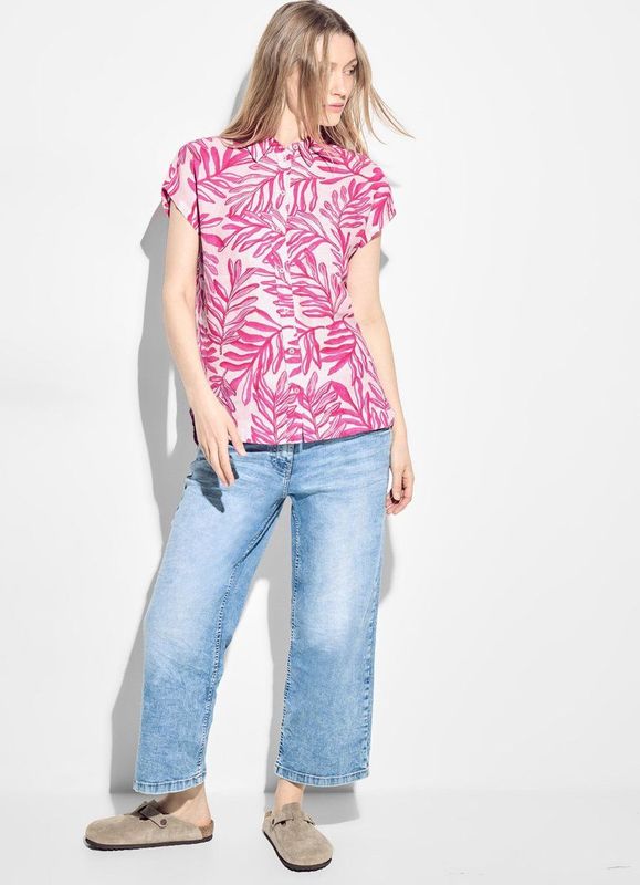 CECIL - Blouse - Bladerprint - Linnen - Klassieke Kraag